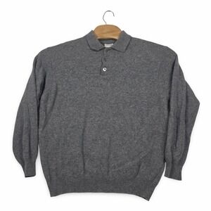 Vintage United Colors of Benetton Polo Sweater XL Gray Lambswool Made in Italy